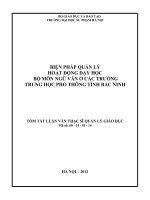 TÓM TẮT LUẬN VĂN THẠC SĨ BIỆN PHÁP QUẢN LÝ HOẠT ĐỘNG DẠY HỌC BỘ MÔN NGỮ VĂN Ở CÁC TRƯỜNG TRUNG HỌC PHỔ THÔNG TỈNH BẮC NINH