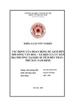 Tác động của hoạt động du lịch đến đời sống văn hóa   xã hội của cư dân địa phương tại khu di tích đền trần   phủ dầy nam định
