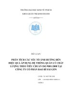 PHÂN TÍCH CÁC YẾU TỐ ẢNH HƯỞNG ĐẾN HIỆU QUẢ ÁP DỤNG HỆ THỐNG QUẢN LÝ CHẤT LƯỢNG THEO TIÊU CHUẨN ISO 9001-2008 TẠI CÔNG TY CỔ PHẦN BAO BÌ SÀI GÒN