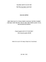 TÓM TẮT LUẬN VĂN THẠC SĨ BIỆN PHÁP QUẢN LÝ HOẠT ĐỘNG GIÁO DỤC HƯỚNG NGHIỆP CHO HỌC SINH TRƯỜNG TRUNG HỌC PHỔ THÔNG QUỐC TUẤN THÀNH PHỐ HẢI PHÒNG