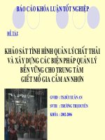 khảo sát tình hình quản lý chất thải và xây dựng các biện pháp quản lý bền vững cho trung tâm giết mổ gia cầm an nhơn