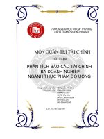 PHÂN TÍCH BÁO CÁO TÀI CHÍNH BA DOANH NGHIỆP NGÀNH THỰC PHẨM ĐỒ UỐNG