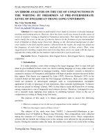 AN ERROR ANALYSIS ON THE USE OF CONJUNCTIONS IN THE WRITING BY FRESHMEN AT PRE-INTERMEDIATE LEVEL OF ENGLISH AT THANG LONG UNIVERSITY