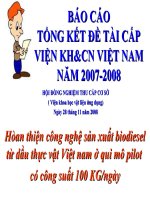 Hoàn thiện công nghệ sản xuất biodiesel từ dầu thực việt nam ở qui mô pilot có công suất 100 kg trên ngày