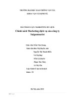 bài thảo luận marketing du lịch đề tài Chính sách marketing dịch vụ của công ty saigontourist
