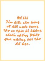 TÌM HIỂU VỀ CẢM HỨNG ĐẤT NƯỚC QUA THƠ CA CHỐNG PHÁP VÀ MỘT SỐ BÀI THƠ ĐÃ HỌC