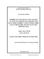 Nghiên cứu xây dựng vùng giá đất và vùng giá trị đất đai cho đất sản xuất nông nghiệp và đất ở nông thôn tại xã Trung Hòa, huyện Ngân Sơn, tỉnh Bắc Kạn