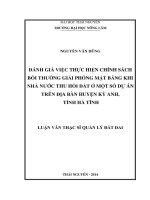 Đánh giá việc thực hiện chính sách bồi thường giải phóng mặt bằng khi nhà nước thu hồi đất ở một số dự án trên địa bàn huyện Kỳ Anh, tỉnh Hà Tĩnh