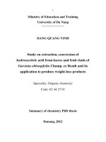 Study on extraction, conversion of hydroxycitric acid from leaves and fruit rinds of Garcinia oblongifolia Champ.ex Benth and its application to produce weight-loss products