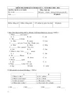 Đề kiểm tra cuối HKI môn Tiếng anh lớp 5