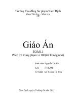 Giáo Án TOÁN 1 Phép trừ trong phạm vi 100(trừ không nhớ)
