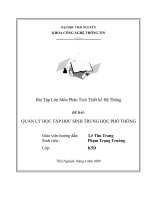 ĐỀ BÀI:QUẢN LÝ HỌC TẬP HỌC SINH TRUNG HỌC PHỔ THÔNG