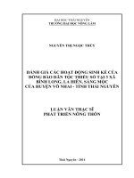 Đánh giá các hoạt động sinh kế của đồng bào dân tộc thiểu số tại 3 xã Bình Long, La Hiên, Sảng Mộc của Huyện Võ Nhai, tỉnh Thái Nguyên