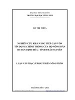Nghiên cứu khả năng tiếp cận vốn tín dụng chính thống của hộ nông dân huyện Định Hóa, tỉnh Thái Nguyên Hà Thị Thoa