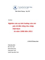 Tiểu luận môn Kinh tế lượng Nghiên cứu sự ảnh hưởng của các yếu tố đến tổng thu nhập Việt Nam từ năm 1990 đến 2011