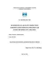 business plan quality inspection certification service for used car in ho chi minh city (2014   2023)  Kế hoạch kinh doanh dịch vụ và chứng nhận chất lượng xe ô tô đã qua sử dụng tại thành phố Hồ Chí Minh (20142023)