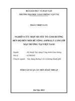 Tóm tắt luận án Nghiên cứu một số yếu tố ảnh hưởng đến độ bền mỏi bê tông asphalt làm lớp mặt đường tại Việt Nam