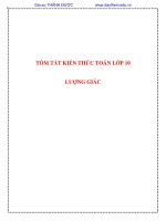 TÓM TẮT KIẾN THỨC TOÁN LỚP 10 LƯỢNG GIÁC