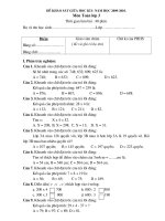 ĐỀ KIỂM TRA TRẮC NGHIỆM KHỐI 3 MÔN TOÁN