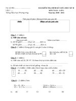 ĐỀ THI GIỮA HỌC KỲ 2 - TOÁN LỚP 1 - NĂM HỌC 2010 - 2011