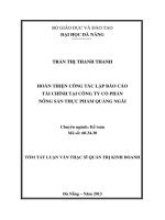 Hoàn thiện công tác lập báo cáo tài chính tại Công ty Cổ phần Nông sản thực phẩm Quảng Ngãi