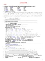 ôn tập kiểm tra 45 phút HKI lần 2 tiếng Anh lớp 8