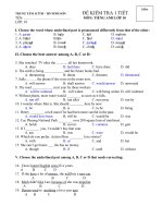 Đề KT 1 tiết Anh 10 lần 3