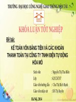 BÀI BÁO CÁO-KẾ TOÁN VỐN BẰNG TIỀN VÀ CÁC KHOẢN THANH TOÁN TẠI CÔNG TY TNHH ĐIỆN TỰ ĐỘNG