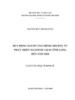Huy động nguồn tài chính cho đầu tư phát triển nghành du lịch Vĩnh Long đến năm 2020
