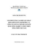 Giải pháp nâng cao hiệu quả hoạt động kiểm toán nội bộ phục vụ công tác quản lý rủi ro tại Ngân hàng Nông nghiệp và Phát triển Nông thôn Việt Nam  Luận văn thạc sĩ