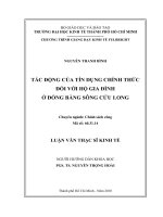 Tác động của tín dụng chính thức đối với hộ gia đình ở đồng băng sông Cửu Long