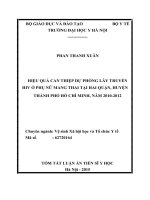 Hiệu quả can thiệp dự phòng lây truyền HIV ở phụ nữ mang thai tại hai quận, huyện thành phố Hồ Chí Minh năm 2010 - 2012