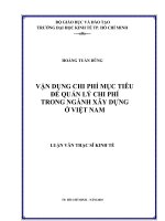Vận dụng chi phí mục tiêu để quản lý chi phí trong ngành xây dựng ở Việt Nam