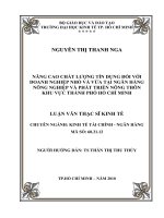 Nâng cao chất lượng tín dụng đối với doanh nghiệp nhỏ và vừa tại ngân hàng nông nghiệp và phát triển nông thôn khu vực thành phố Hồ Chí Minh