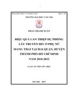 Hiệu quả can thiệp dự phòng lây truyền HIV ở phụ nữ mang thai tại hai quận, huyện thành phố Hồ Chí Minh, năm 2010-2012