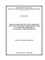 Mối quan hệ giữa kỹ năng chính trị với xu hướng khởi nghiệp kinh doanh của sinh viên chính quy ngành Quản trị kinh doanh