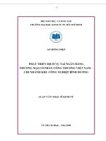 Phát triển dịch vụ tại ngân hàng thương mại cổ phần công thương Việt Nam - chi nhánh khu công nghiệp Bình Dương