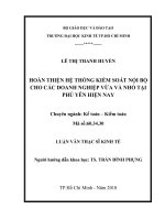 Hoàn thịện hệ thống kiểm soát nội bộ cho các doanh nghiệp vừa và nhỏ tại Phú Yên hiện nay