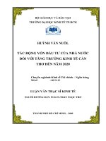 Tác động vốn đầu tư của nhà nước đối với tăng trưởng kinh tế Cần Thơ đến năm 2020