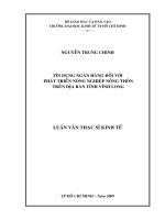 Tín dụng ngân hàng đối với phát triển nông nghiệp nông thôn trên địa bàn tỉnh Vĩnh Long