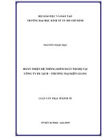 Hoàn thiện hệ thống kiểm soát nội bộ tại Công ty du lịch - thương mại Kiên Giang