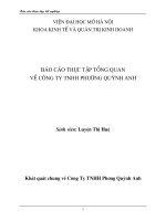 BáO CáO THựC TậP TổNG QUAN VỀ CÔNG TY TNHH PHƯƠNG QUỲNH ANH