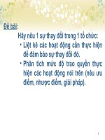 Slide môn quản lý sự thay đổi: Mức độ trao quyền thực hiện các hoạt động đảm bảo sự thay đổi trong 1 tổ chức