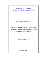 Nghiên cứu nhu cầu bảo hiểm nông nghiệp cho cây lúa của các hộ nông dân tại huyện thanh miện tỉnh hải dương
