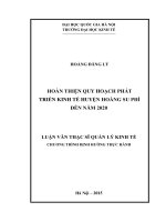 Hoàn thiện quy hoạch phát triển kinh tế ở huyện Hoàng Su Phì đến năm 2020