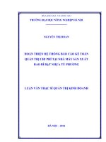Hoàn thiện hệ thống báo cáo kế toán quản trị chi phí tại nhà máy sản xuất bao bì bạt nhựa tú phương