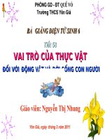tiết 58 : vai trò của thực vật đối với động vật và đời sống con người