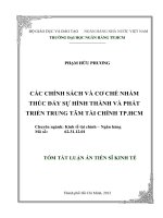 Các chính sách và cơ chế nhằm thúc đẩy sự hình thành và phát triển Trung tâm tài chính TP.HCM (TT)