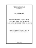Quản lý vốn Tín dụng đầu tư của Nhà nước tại Chi nhánh Ngân hàng phát triển tỉnh Hà Giang