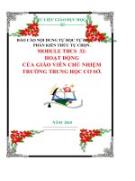 BÁO CÁO NỘI DUNG TỰ HỌC TỰ BỒI DƯỠNG PHẦN KIẾN THỨC TỰ CHỌN. MODULE THCS  32: HOẠT ĐỘNG CỦA GIÁO VIÊN CHỦ NHIỆM  TRƯỜNG TRUNG HỌC CƠ SỞ.